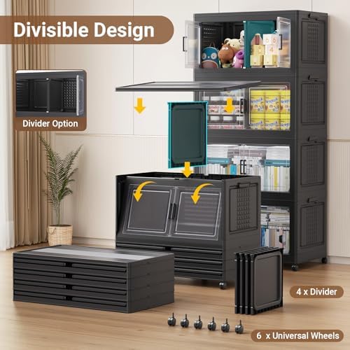BROVIEW 600 Qt Stackable Storage Bins Foldable Cabinet, V40 Black 3-Pack - Image 4