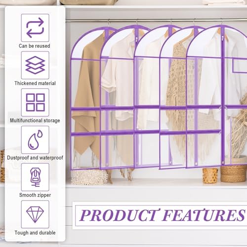 FoldTier 8 Pcs Clear Dance Costume Garment Bags for Dancers, 40 Inch,Purple - Image 6