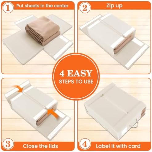 WOWBOX Sheet Organizers and Storage,Closet Bed Sheet Organizer Under Bed Storage and Organization with Label Cards & Clear Window for Bedding Sheets,Duvet Covers,Blankets (10 Pack，Beige) - Image 4
