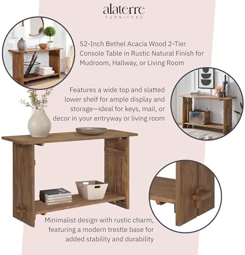 Alaterre Bethel Rustic Solid Wood Entryway Console Table, Natural - Image 4