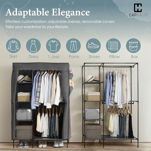 Fencer Wire Heavy Duty Garment Rack W/Fabric Cover, Clothing Storage Organizer Rack, Covered Portable Closet Wardrobe Clothes Rack for Hanging Clothes, Wardrobe Rack W/Cover, 44-Inch Wide, 6 Shelves - Image 7