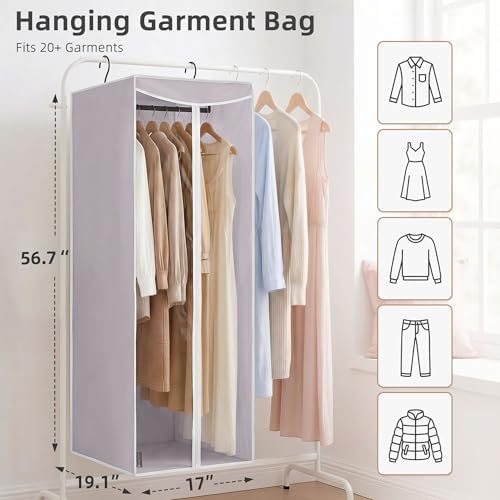 STORAGE MANIAC Garment Bags for Hanging Clothes, 57-Inch, Grey, 2-Pack - Image 2