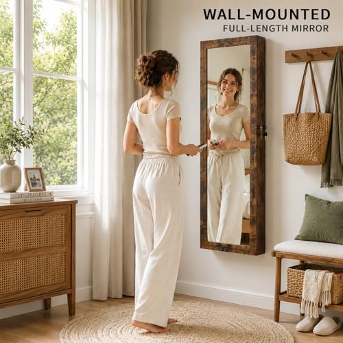 6 LEDs Mirror Jewelry Cabinet, Over the Door Jewelry Organizer with Full Length Mirror, Wall Mounted or Door Hanging Jewelry Box with Storage - Image 2