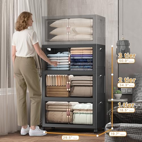 UAMFURI 504QT Stackable Storage Bins with Lids, Doors & Wheels - Image 2