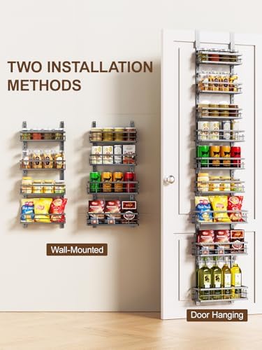 Delamu 9-Tier Over the Door Pantry Organizer, Adjustable Pantry Door Organizers and Storage, Metal Hanging Basket Wall Spice Rack Seasoning Organizer, Door Organizer Kitchen Bedroom Bathroom,12"Black - Image 5