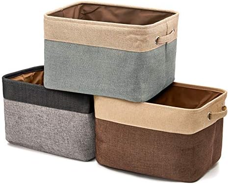 EZOWare Set of 3 Large Canvas Fabric Tweed Storage Organizer Cube Set W/Handles for Nursery Kids Toddlers Home and Office - 15 L x 10.5 W x 9.4 H -Mixed Color by EZOWare