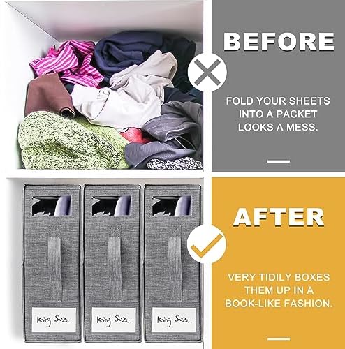 Cosybreeze Bed Sheet Organizers and Storage, Foldable Bed Sheet Set 4 Pack Twin/Full/King/Queen Size Organizing Bedding Container Linen Closet Organizer for Duvet Covers Clothes Towels, Grey - Image 3