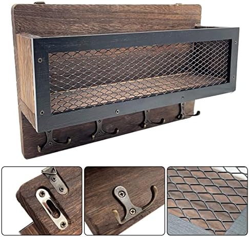 Mail and Key Holder for Wall Decorative, Wooden Wall Key Rack Organizer with 4 Double Key Hooks, Wall Mount Key Hanger for Entryway, Storage, Living Room, Hallway, Kitchen (Brown) - Image 4
