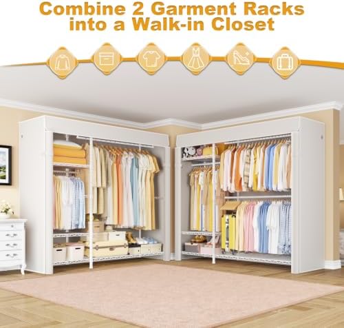 ULIFHOME Clothes Rack with Cover Covered Clothing Racks for Hanging Clothes - Image 3