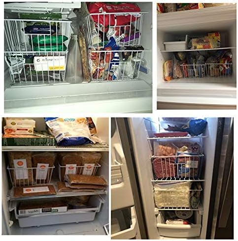 16Lx12Wx6H inch Wider Freezer Organizer Baskets Container, Refrigerator Metal Wire Storage Bins with Handles for Kitchen, Pantry, Cabinet, Closets - Pearl White（4 Packs - Image 4