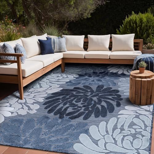 Luul Home Floral Indoor Outdoor Rugs 8x10 Large Area Rug for Living Room, Patio Decor, Kitchen, and Entryway Rug, Washable Stain Resistant Outside Carpet Navy 8 x 10 - Image 7