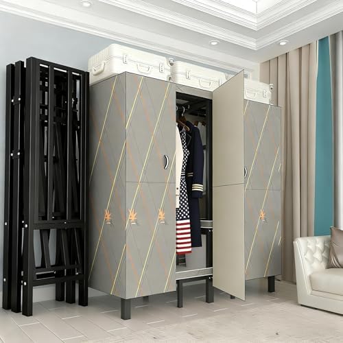 Heavy Duty Clothes Rack with Cover & Magnetic Doors, 1500lb Portable Wardrobe Closet - Foldable Freestanding Garment Rack for Bedroom, Large Storage for Hanginng Dresses Jackets (Grey, 70.8IN) by Lisdsoenk