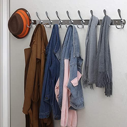 Dseap Coat Rack Wall Mount - 38” Long 10-Tri-Hooks Heavy Duty Coat Hanger Rail Wall Hooks for Hanging Coats Hats Clothing Clothes Purse Mudroom Entryway, Chromed, Pack of 2 - Image 3