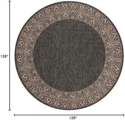 Unique Loom Outdoor Border Collection Area Rug - Floral Border (10' 8" Round, Charcoal Gray/ Beige) - Image 2