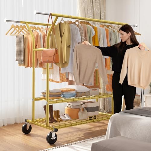Raybee 74" W Clothes Rack 630 LBS Heavy Duty Double Rods Adjustable Size - Image 3