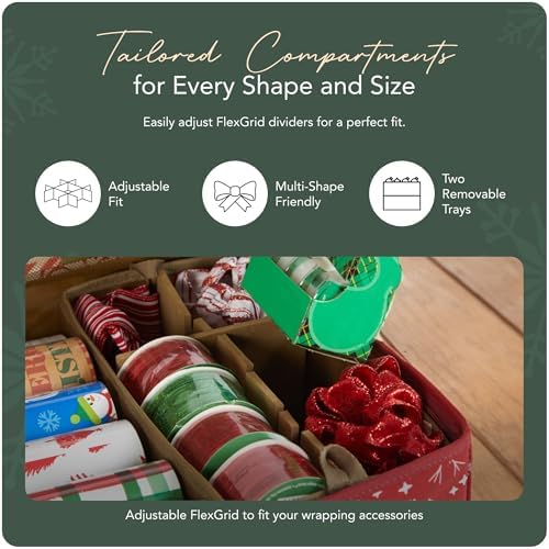 Covermates Gift Wrap Storage Organizer, 57"W x 13"D x 6.5"H, Red Snowflake - Image 5