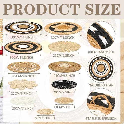 Tatuo 11 Pcs Boho Wall Basket Decor Woven Wall Hanging Art, Retro - Image 3