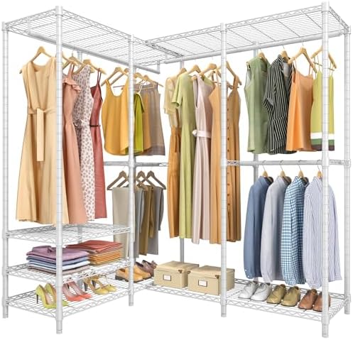 VIPEK L40 Plus Garment Rack L Shaped Clothes Rack for Corner, Freestanding Portable Wardrobe Closet Heavy Duty Clothing Rack for Hanging Clothes, 60.6"L x 45"W x 76.4"H, Load Capacity 1300LBS, White by VIPEK