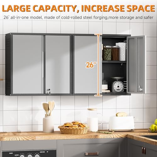 Garage Wall Cabinet with 2 Doors, Metal Wall Cabinet with Lock - Image 4