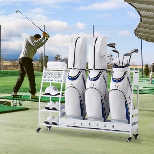 Lauren&Harold Golf Bag Organizer Garage Storage, Golf Storage Rack Stand Fits 2 Golf Bags, Golf Clubs and Other Golfing Equipment Accessories, Golf Organizer for Garage, Club, Shed, Basement - Image 5