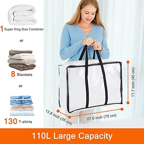 Vieshful 7 Pack 110L Clear Comforters Storage Bags with Zipper - Image 2