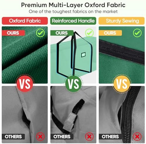 BALEINE 7.5 ft Christmas Tree Storage Bag, Heavy Duty 900D Oxford Fabric with Reinforced Handles and Dual Zippers Wide Opening, Extra Large Storage Container (Green) (Pack of 2) - Image 5