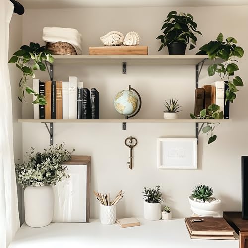 Kaboon 36 inch Long 10 inch Deep Floating Shelves for Wall Set of 2, Large Open Shelves Wall Mounted, Space Saving Home and Commercial Use, Oak/Grey Tone - Image 6