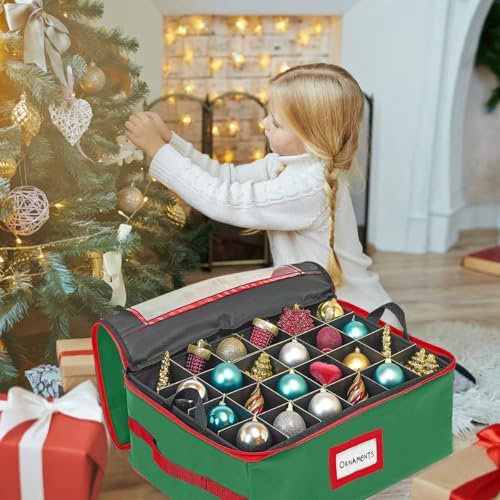 HOLDN’ STORAGE Christmas Ornament Storage Box with Dividers - Fits 96-3” Ornaments, 4 Removable Trays, Durable & Space-Saving, Clear Top Lid, Convenient Storage Designed, Green - Image 3