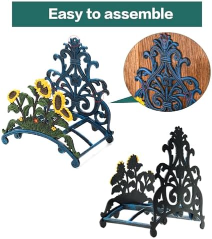 Sungmor Cast Iron Heavy Duty Garden Hose Holder - Decorative Hand-Painted Sunflower Wall Mounted Water Hose Hanger - Wall Decoration Hanging Hose Rack - Hose Reel Storage Butler - Metal Hose Stand - Image 4