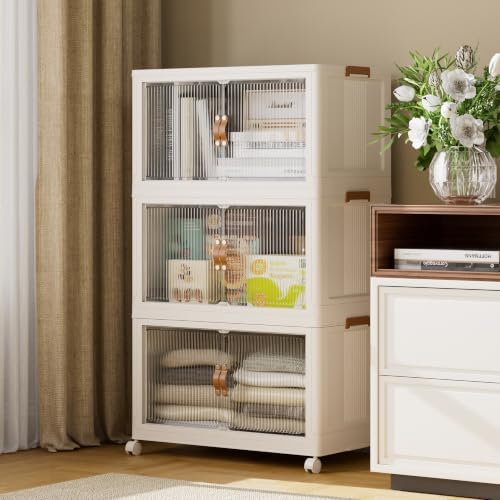 SAILUN Stackable Storage Bins with Lid, 104QT 3Pack Beige by SAILUN