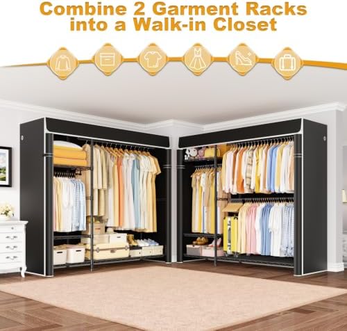 ULIFHOME Clothes Rack with Cover Covered Clothing Racks for Hanging Clothes - Image 3
