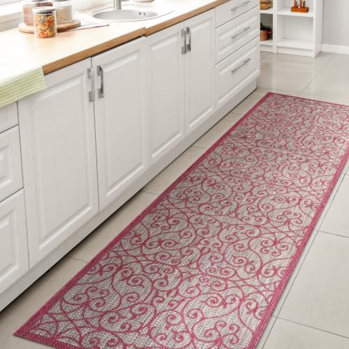 Eyely Filigree Weave Runner Rug 2X10 Lt Gray/Fuchsia, Indoor Outdoor Rug by eyely