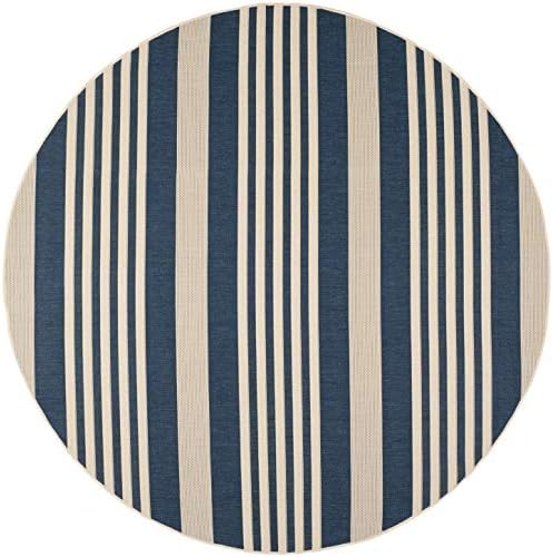 SAFAVIEH Courtyard Outdoor Round Rug 7'10", Navy & Beige CY6062-268 - Image 3