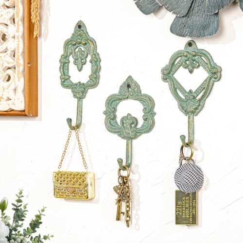Sungmor Set of 3 Decorative Cast Iron Wall Hooks - Vintage Green - Image 2