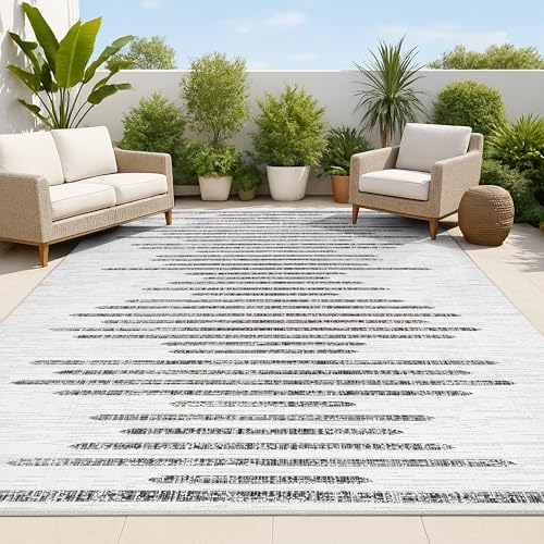 JONATHAN Y Stripe Geometric Indoor Outdoor Area Rug 10X14 Ivory/Black, Zolak Berber for Backyard, Patio, Porch, Easy-Cleaning, High Traffic, Pet-Friendly, Non-Shedding (SMB124D-14) by JONATHANY