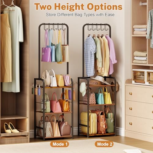 4-Tier Tall Purse Organizer for Closet with 5 Purse Hanger,6 Side Hooks - Image 4