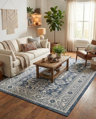 Rugs.com - Outdoor Aztec Rug – 6' 1 x 9' Blue Indoor/Outdoor Rug – Washable, Weather Resistant for Patios, Decks, and Porches - Image 4