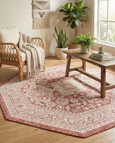 Rugs.com - Outdoor Aztec Rug – 5 Ft Octagon Rust Red Indoor/Outdoor Rug – Washable Stain-Resistant Flatweave for Patios, Decks, and Porches - Image 5