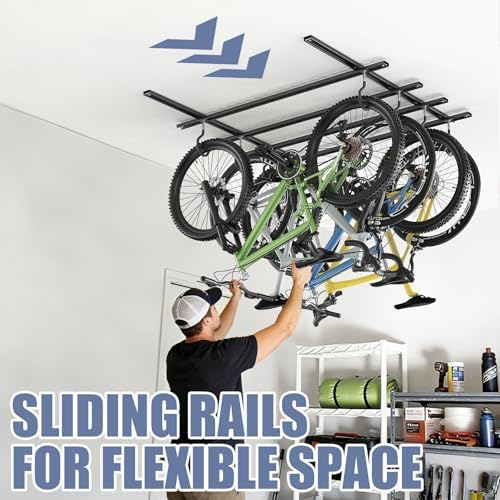WALMANN Garage Ceiling Bike Rack, Adjustable Overhead Bicycle Storage System – Stores 4 Bikes Horizontally or 8 Bikes Vertically, Ceiling-Mount Bike Hanger for Road & Mountain Bikes - Image 5