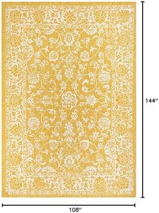 JONATHAN Y Weave Floral Indoor Outdoor Area Rug 9X12 Yellow/Cream, Tela Bohemian Textured for Backyard, Patio, Porch, Easy-Cleaning, High Traffic, Pet-Friendly, Non-Shedding (SMB100E-9) - Image 2