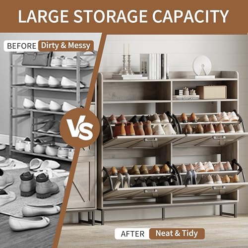 Xixini Shoe Storage Cabinet with 4 Flip Drawers, Entryway Shoe Rack, Grey - Image 5