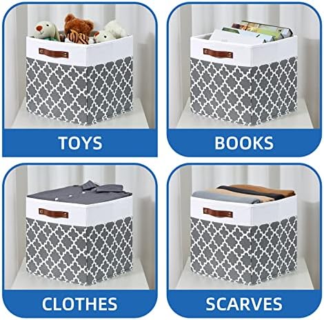 Temary Cube Storage Bins 13x13 - 4 Pack Cube Storage Bins for Shelf with Handles (Grey Lattice) - Image 4