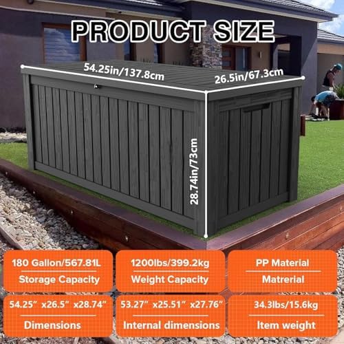 180 Gallon Deck Box Organizer, Doubles as 2-Person Bench Seat, Black – Large Resin Outdoor Storage and Seating with Lockable Lid for Garden, Pool, and Patio - Image 6