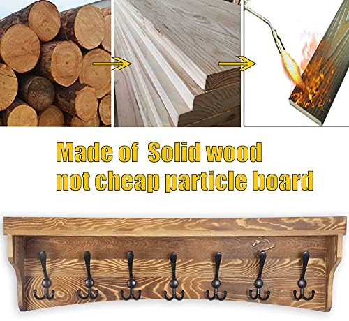 WEBI Wall Shelf with Hooks Underneath,35" Long Wall Mounted Coat Rack with Shelf,Entryway Shelves,7 Triple Hooks,Rustic Brown - Image 3