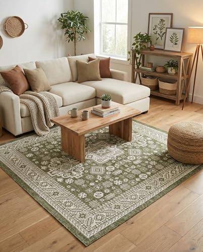 Rugs.com - Outdoor Aztec Rug – 8 Ft Square Green Washable Indoor/Outdoor Rug – Weather Resistant Flatweave for Patios, Decks, and Porches - Image 4
