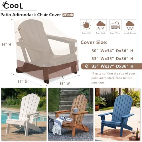 okcool Patio Adirondack Chair Cover 2 Pack,Waterproof Heavy Duty Outdoor Chair Covers,Patio Adirondack Chair Cover for Outdoor Chair,(35 W x 37 D x 36 H inches),Beige & Brown - Image 2