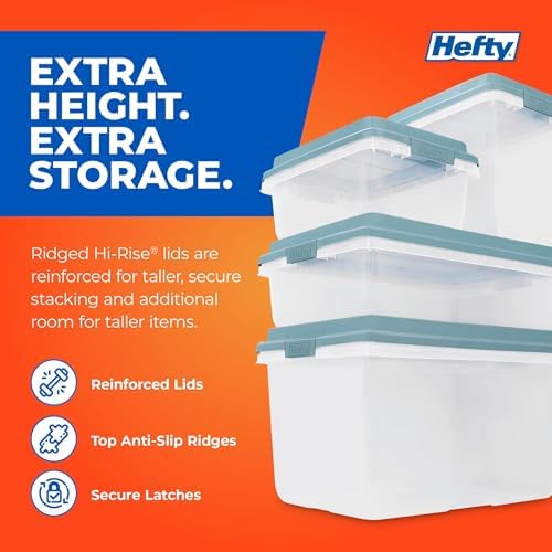 Hefty Hi-Rise Storage Bin with Lid, 40 Quart, Smoke Blue, 6 Pack - Image 6