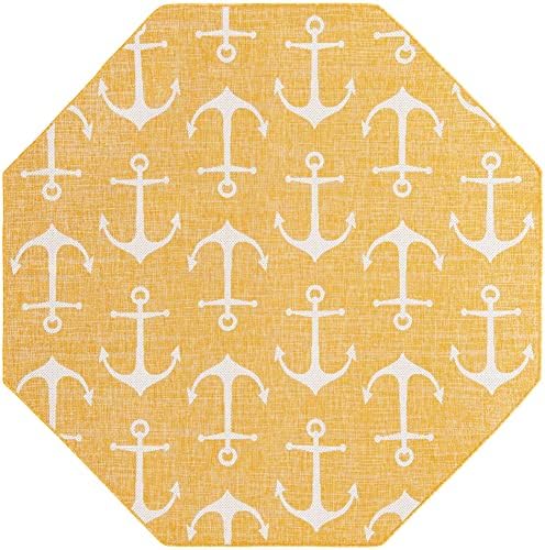 Unique Loom Outdoor Coastal Collection Area Rug - Ahoy (7' 10" Octagon, Yellow) - Image 3