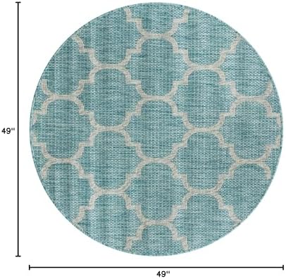 Unique Loom Outdoor Trellis Collection Area Rug - Trellis (Round 4' 0" x 4' 0", Aquamarine/ Gray) - Image 2