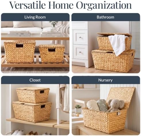 Best Choice Products Set of 2 X-Large & Medium Woven Storage Baskets W/Lids, Hyacinth Nesting Bins, Handwoven Organizer Baskets W/Handles for Bedroom, Living Room, Laundry Room, Or Office - Natural - Image 4